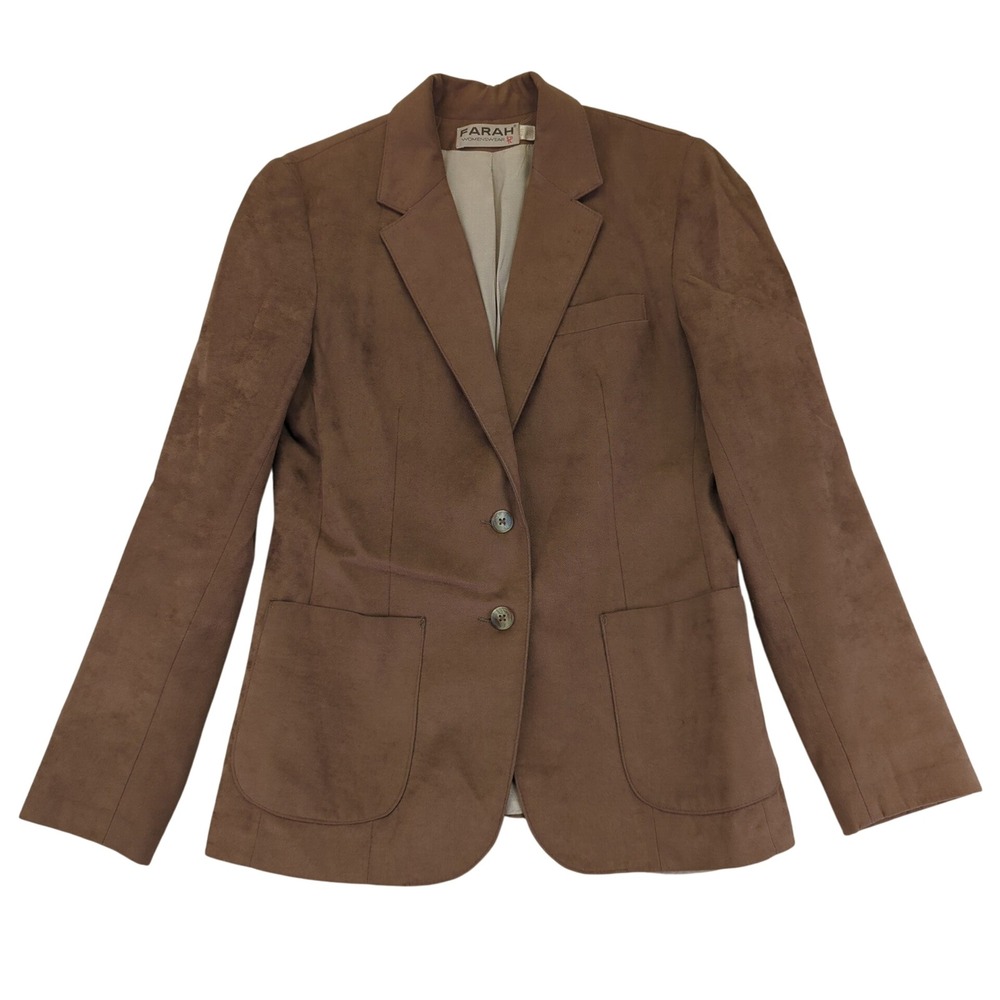 Vintage FARAH Womenswear Brown Faux Suede Blazer‎ Jacket Size 10 Academia